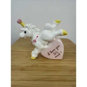 Vtg Erika Japan Valentines Day Unicorn Figurine I Love You Conversation Heart